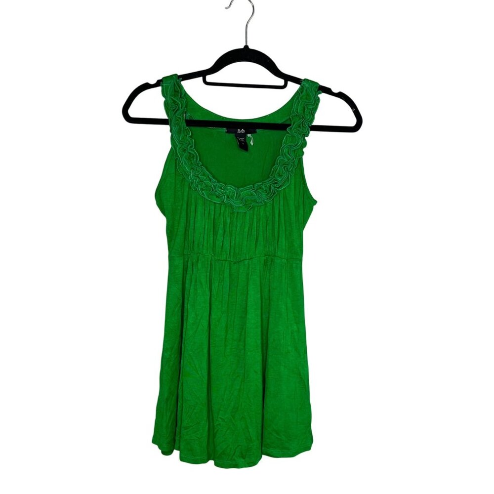 Rain Y2K Babydoll Tank Top Size S Ruffle Neck Green Flowy Longline